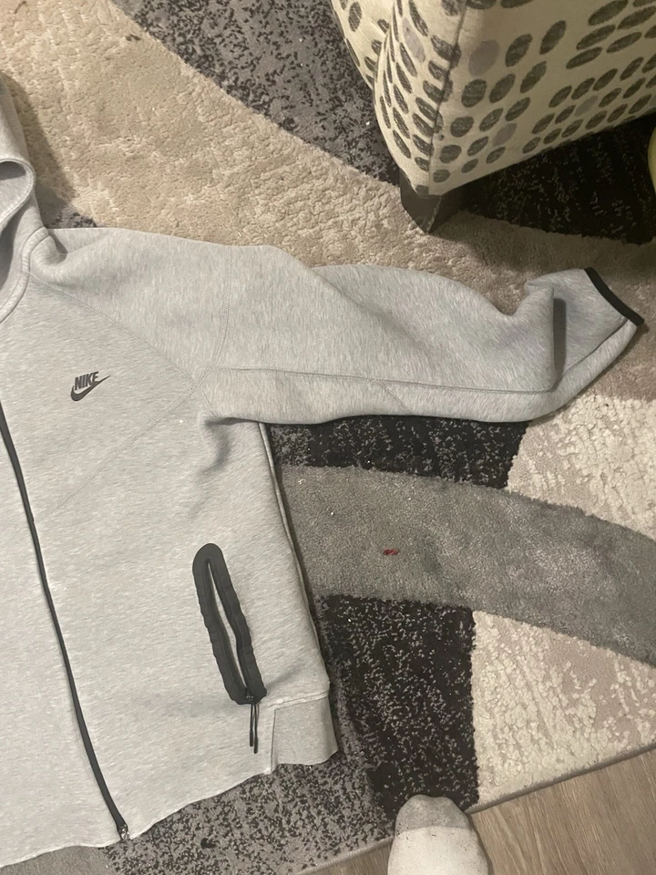 Chaqueta con Capucha Nike Tech Polar Para Hombre Talla Grande Gris Corredor de Vientos Cremallera Completa Foto 3 de 3