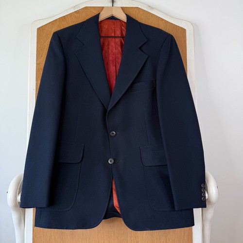 VINTAGE JC Penney Suit Mens 40S Navy Blue Wide Notch Polyester Flare Pants 70s - Picture 2 of 21