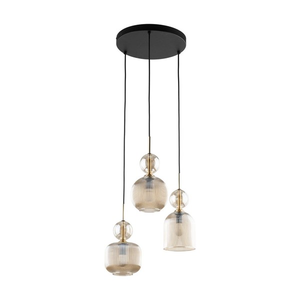 Pendelleuchte Glas Metall Schwarz E14 3-Flammig Cognac Modern B:41 Cm HäNgelampe-image