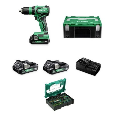 HiKoKi Akku-Bohrschrauber DS18DDQWQZ + Bit-Box 60-teilig + Akkus + Ladegerät