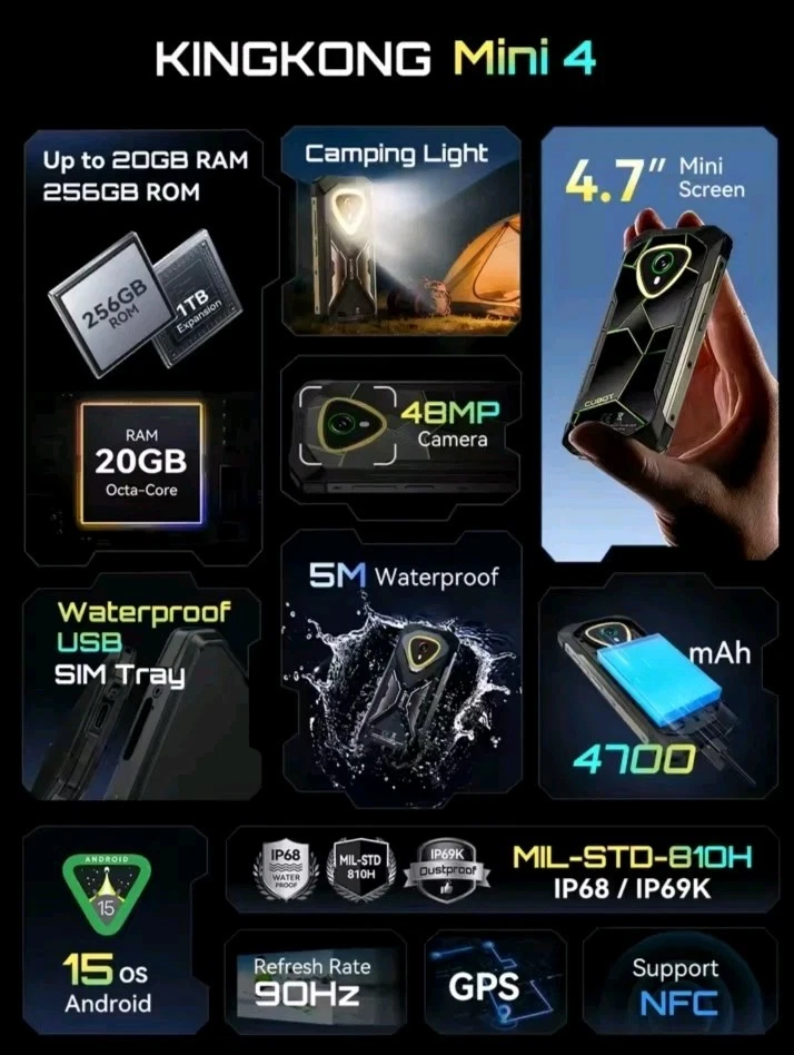 Cubot KingKong Mini 4 Rugged Phone 4.7" 16GB+128G Android 15 48MP 4700mAh NFC - Bild 2 von 4