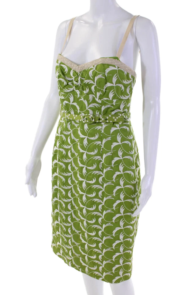 Vestido Nanette Lepore para mujer de algodón sin mangas bordado con cinturón verde talla 6 Foto 2 de 4