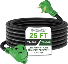 RVGUARD 30 Amp 25 Foot RV Extension Cord, Heavy Duty 10/3 Gauge 25FT, BLACK 