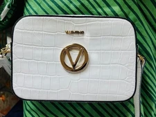 VALENTINO By Mario Valentino Croc Embossed Crossbody Bag Gold Logo Made in Italy