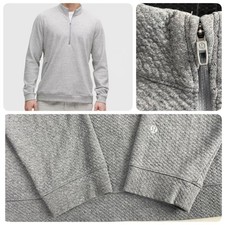 Lululemon Textured Double-Knit Cotton Half Zip Pullover Sweater Gray XL Mint 