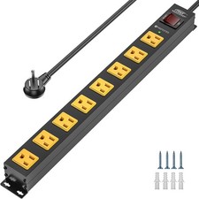 8 Outlet Heavy Duty Metal Power Strip, 15A/1875W, 6 FT Cord