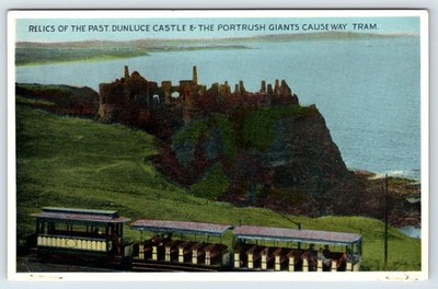 Postcard Dunluce Castle Portrush Giants Causeway Tram Ireland Coast