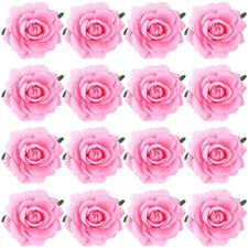 16 Pieces Realistic Pink Rose Flower Brooches Hair Clips Barrettes Wedding Party