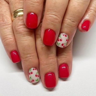 24Pcs Cherries Fake Nail Glossy Press on Nail False Nail Tips Artificial Nail