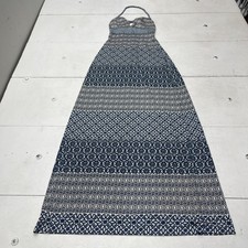 Guess Jeans Dress Womens XS Blue White Halter Maxi Keyhole Printed Boho Side Zip
