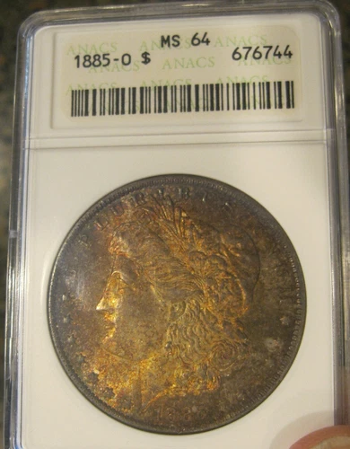 1885 O Morgan Silver Dollar - old gen ANACS, MS 64, Fully toned, 5242