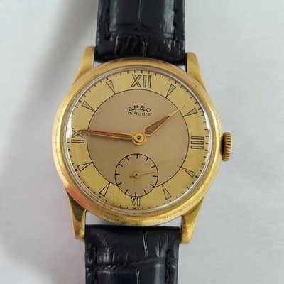 EPPO Vintage Herren Uhr 15 Rubis Handaufzug Vergoldet 20 Mikron Klassiker