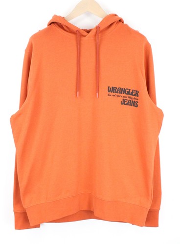 Wrangler Herren M Orange Baumwolle Slogan Kapuze Fleece Sweatshirt Logo Aufdruck