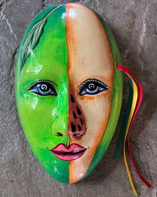 HAND MADE PAINTED CERAMIC ART DECO 3D FACE WALL MASK SIGNED F. AMAR MEXICO