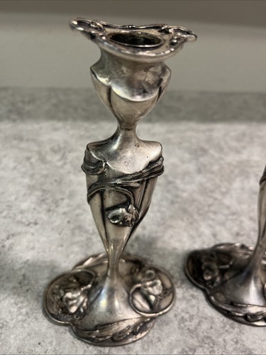 Antique Silver Plated Candlesticks Nouveau - Bild 2 von 4