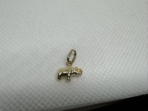 Small 14K Solid Yellow Gold 3D Lucky Elephant Charm Pendant Necklace Vintage