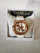 Guess Ladies G-Twist Silver Dial White Silicone Watch - W0911L5 NEW