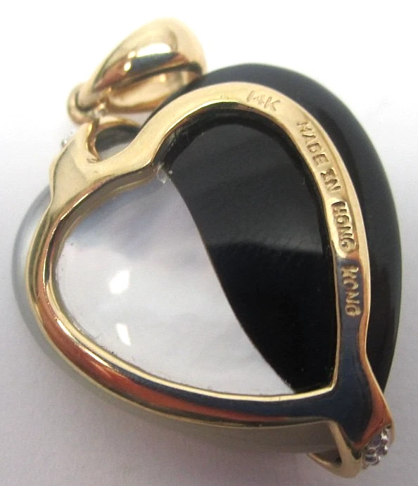 Colgante Corazón Diamante Madreperla y Ónix Oro Amarillo 14k Vintage COMO NUEVO Foto 3 de 4