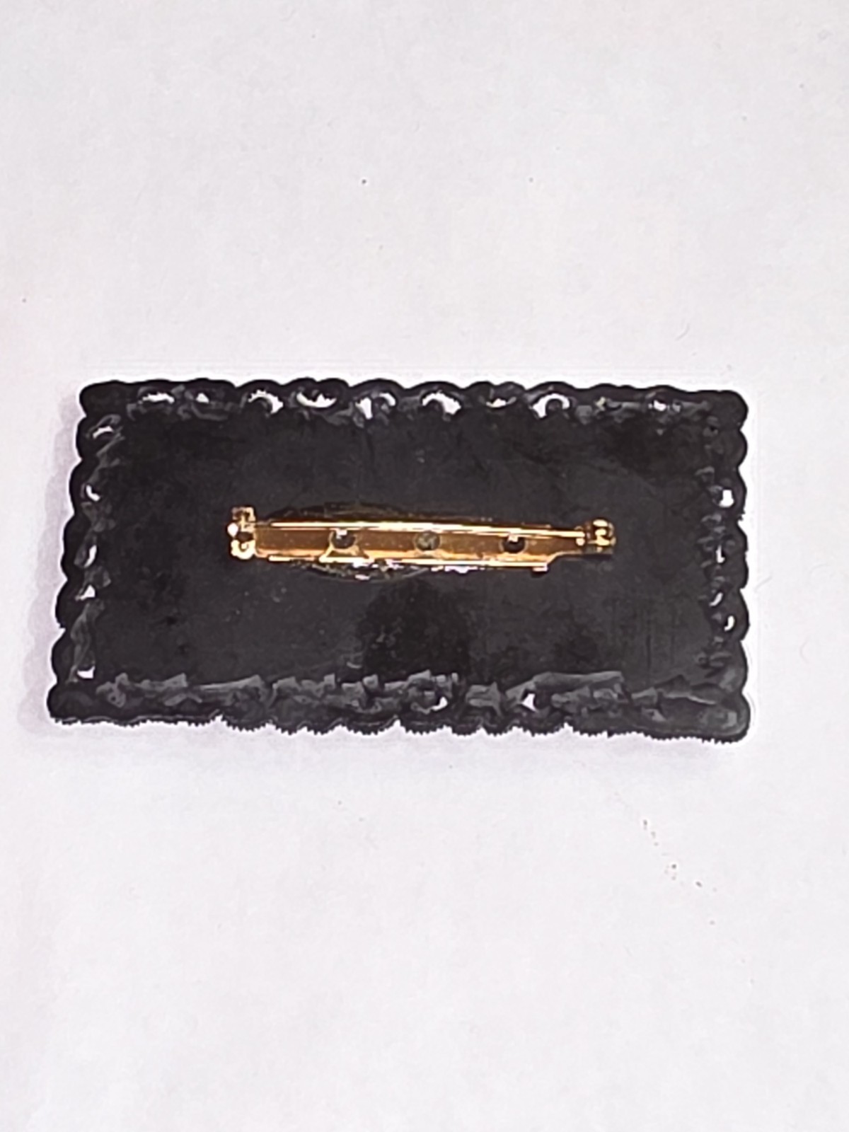 Black Celluloid Rectangular Repousse Rose Flower … - image 4