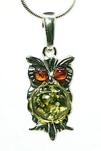 Silver Pendant Earring Amber Owl Design Genuine Natural Gems Sterling 19 3/4 In - Picture 23 of 24