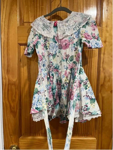 Vintage 90s SWAT Kids Girl’s Dress Floral Lace Circle Skirt Tie Back Size 6 - Picture 3 of 5