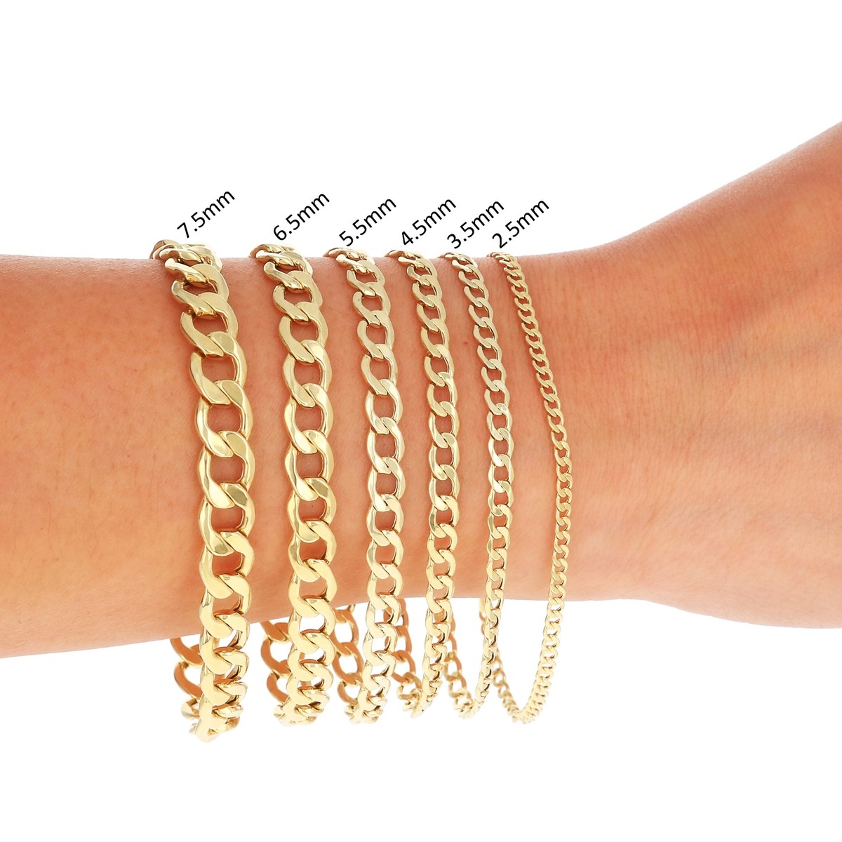 10K Yellow Gold 2.5mm-7.5mm Cuban Curb Link Chain Bracelet 10K Yellow Gold 2.5mm-7.5mm Cuban Curb Link Chain Bracelet