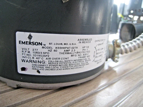 Emmerson K55HXPAT-0279 1/2 HP 1060 RPM 277V 3 Speed 60Hz 2.3 Amp 1 PH Motor