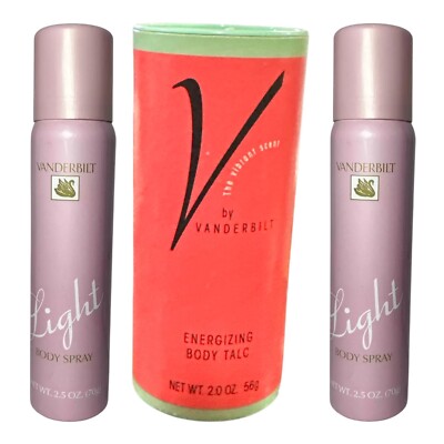 2 Vanderbilt by Gloria Vanderbilt Light Body Spray 1 Energizing Body Talc 2.5 oz