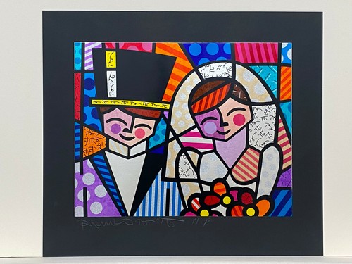 Romero Britto, Bride and Groom, Pop Art, 15 5/8 x 17 7/8, 1996, Signed