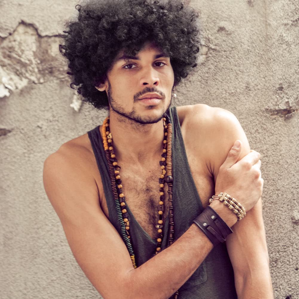 MIMAN Mens Afro Wig Short Kinky Curly Wigs Synthetic Natural Black