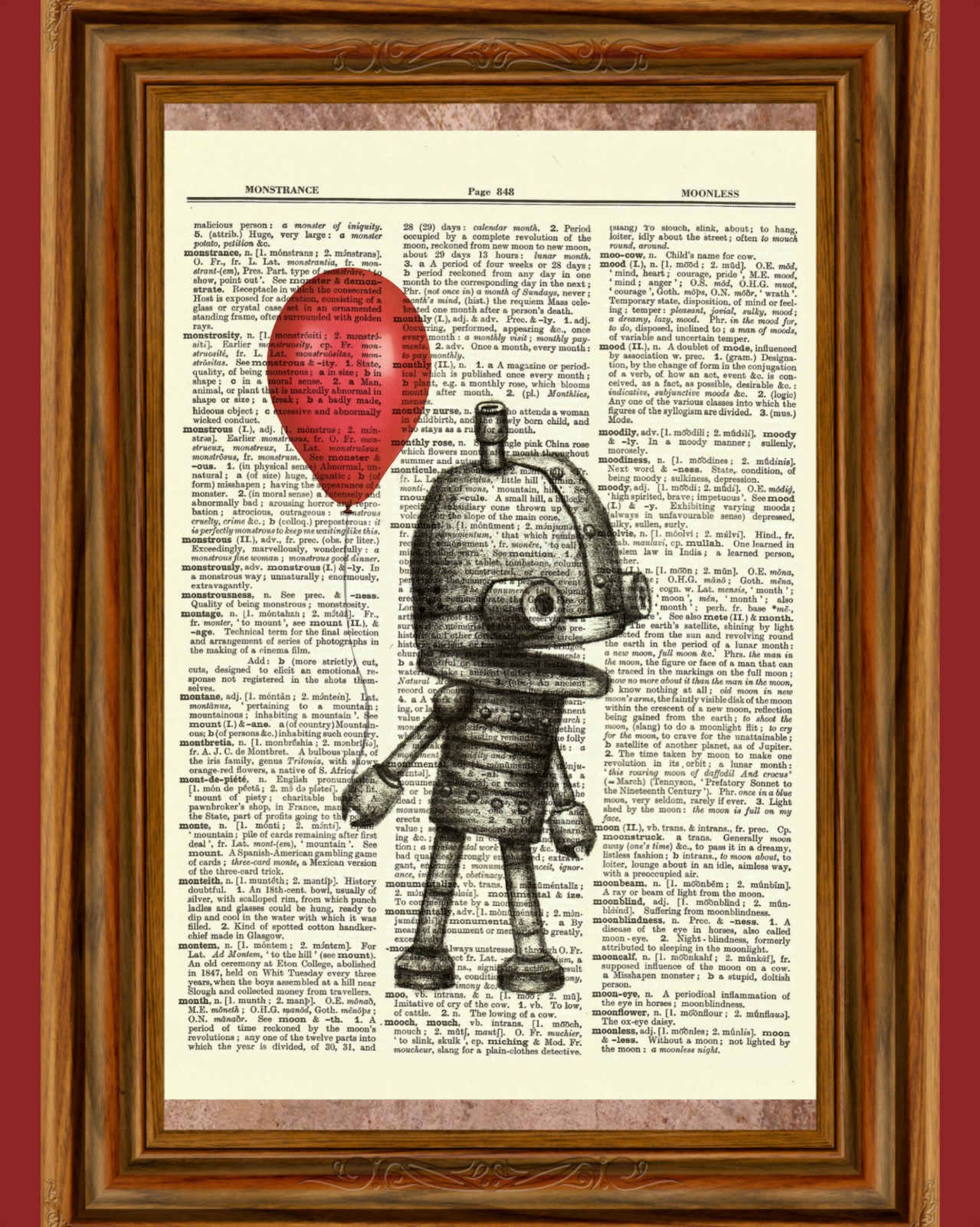 Cute Robot holding Balloon Dictionary Vintage Art Print Poster Picture ...