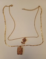 2     1" ROSE Pendants with 18" Double Chain Gold Tone Adjustable Necklace     
