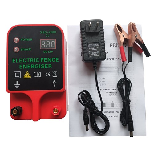 Electric Fence Charger 6 Mile, 2 Joule | 8-12KV Adjustable, LED Display, For Livestock & Garden Protection