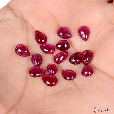 Set of 15 Pcs Natural Ruby Pear Cabochon 6mm-7mm Pinkish Red Loose Gemstones Lot