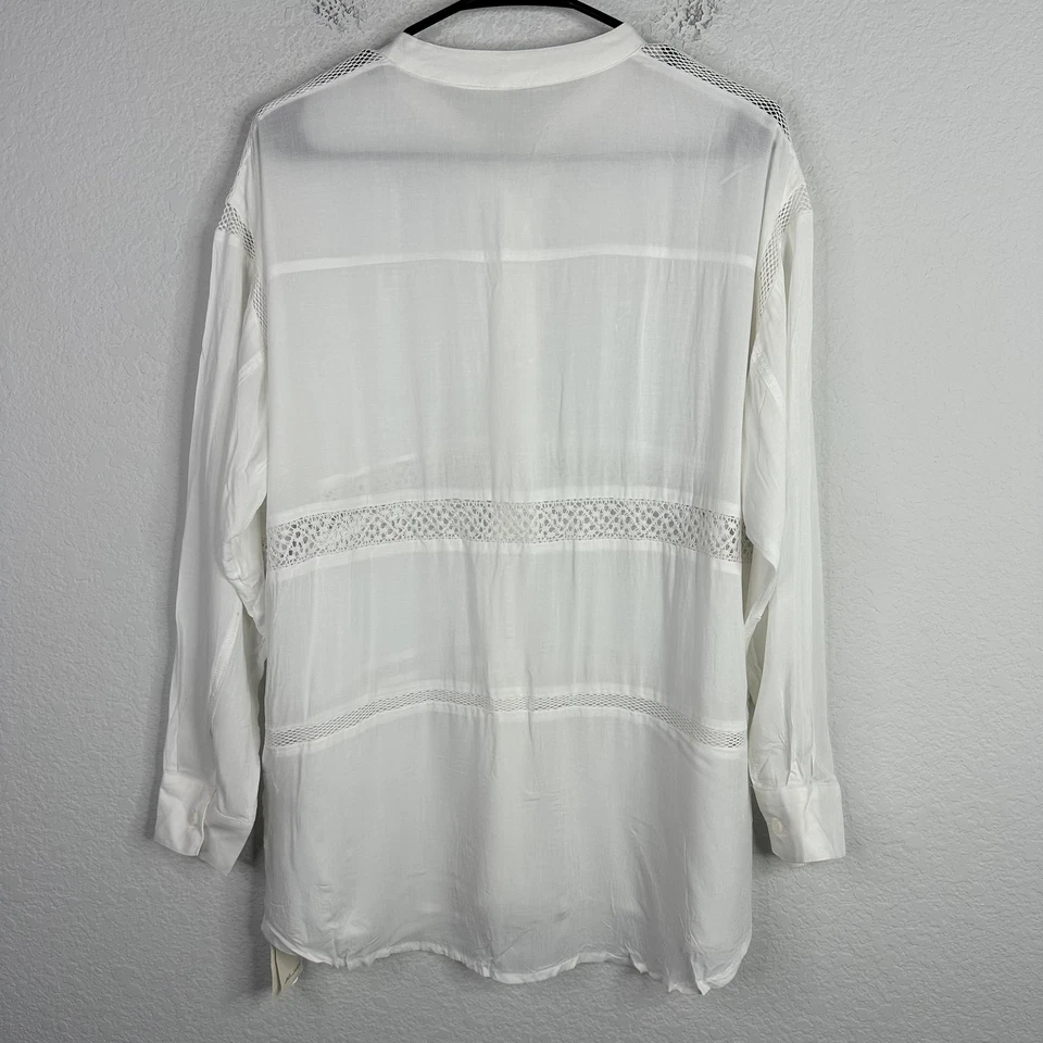 Mujer Talla 8 Blanco Encaje Ojales Manga Larga Botón Boho Cottagecore Caprichoso Foto 2 de 4