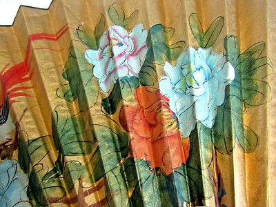 Vintage Large Asian Japanese Wall Art Fan Birds Floral Hand