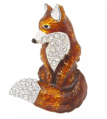 Napier Furry Autumn Fall Red Fox Enamel Pin w Crystals Tail Chest NEW Gift Box