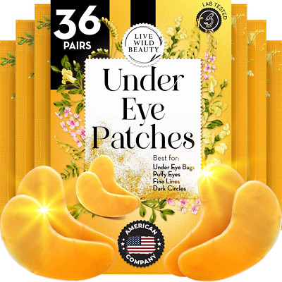 24K Gold under Eye Patches for Puffy Eyes and Dark Circles with Pure Collagen, E