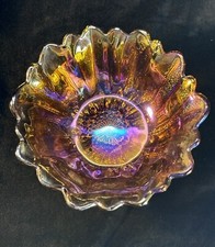 Indiana Carnival Glass Lily Pons Bowl Amber 1970s Glassware Sunflower Marigold