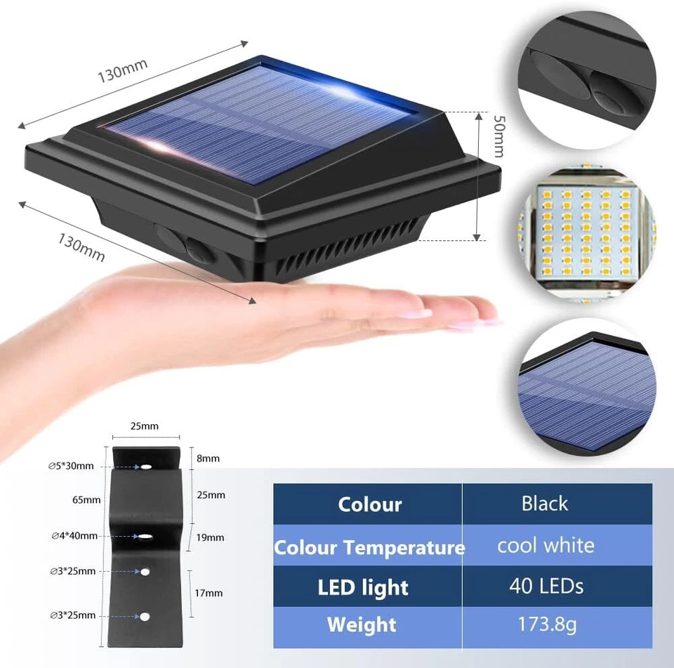 4Pcs 40LEDs Solar Light Sensor Lights for Gutter Fence Pathway Security Lamps - Image 4 of 4