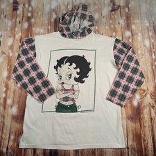 Vintage 90s Betty Boop Long Sleeve Hooded Shirt Size Small Made in USA