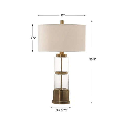 Uttermost Vaiga Steel Glass and Fabric Table Lamp in Antique Brass and White - Picture 5 of 5