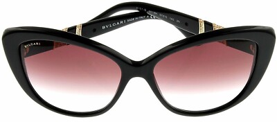 Bvlgari Sunglasses BV8151B 501/8H Women Black Hand Set Crystal Bands Cat Eye
