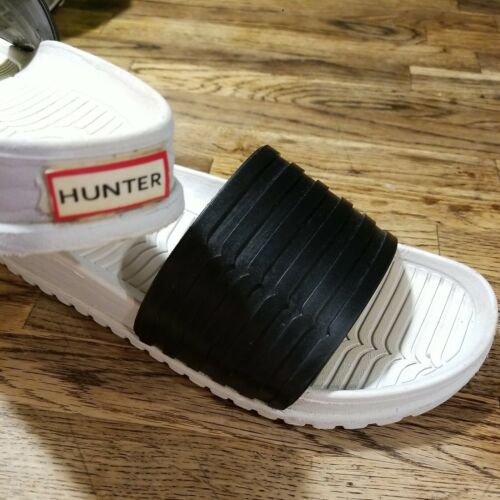 HUNTER Black & White Slides ~ Slip-On Sandals Women's Size 7 Plastic Summer