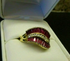 3Ct Lab Created Ruby Diamond Engagement Cluster Ring 14K Yellow Gold Finish