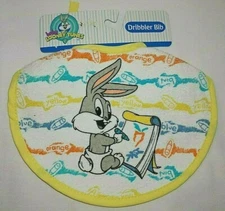 Baby Bib Looney Tunes Bugs Bunny NEW Dribbler Drooler Soft Fabric Front Ties