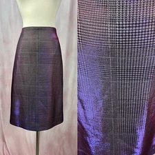 Carlisle Pencil Skirt Sz 10 Purple Metallic Knee Iridescent Houndstooth Stretch