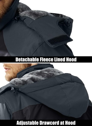 Men's Winter Coats Water Resistant Ski Snow Jacket Warm Fleece Parka Hoodie Coat - Picture 38 of 41