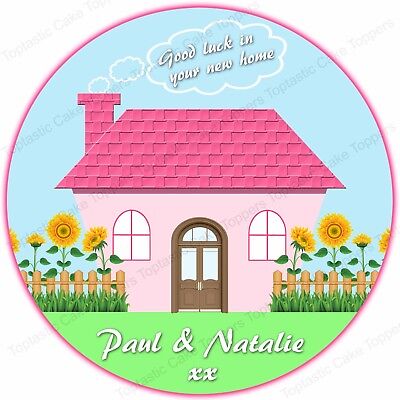 Home sweet home new house owners personalised round cake topper icing