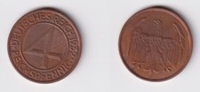 4 Pfennig Kupfer M&uuml;nze Deutsches Reich 1932 F ss+ (111343)
